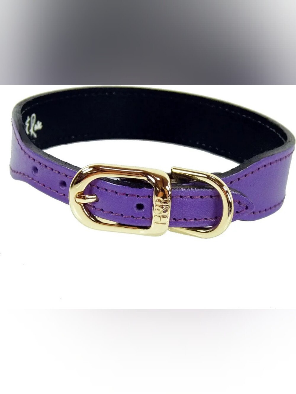 NEW Tags Hartman & Rose Purple Italian Leather Dog Collar with Gold Toned Buckle